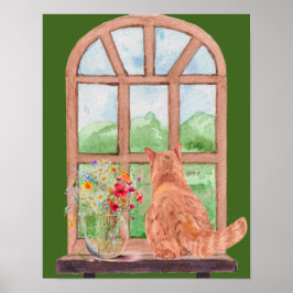 Die Tabby-Katze im Fenster Landschaftliche serene  Poster