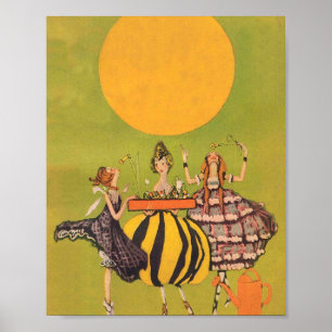 Die tanzenden Mädchen mit Blumen - Vintage-Kunst Poster