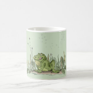 Die Tasse mit lustigem Bild des grünen Frosches