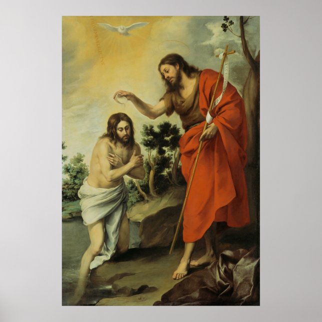 Die Taufe Christi durch Bartolome Esteban Murillo Poster (Vorne)