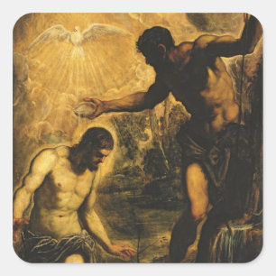 Die Taufe Christi (Öl auf Leinwand) Quadratischer Aufkleber