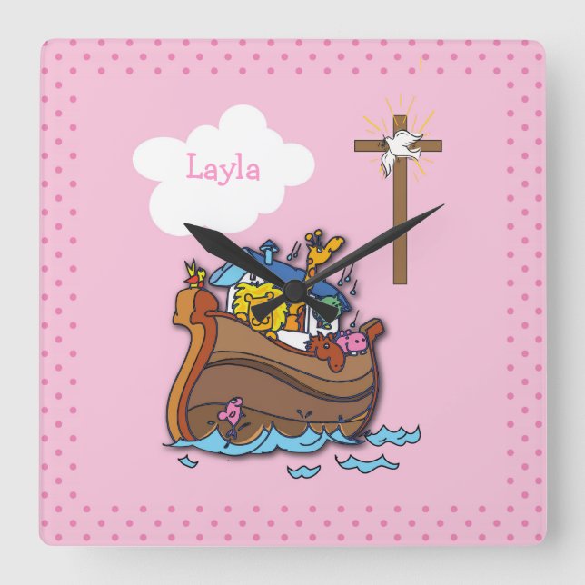 Die Taufe der Arche Noahs, Girl Pink Quadratische Wanduhr (Vorderseite)