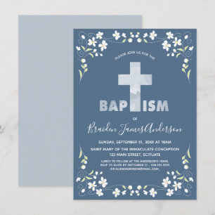 Die Taufe des Jungen - Blau, Wasserfarben-Kreuz Einladung