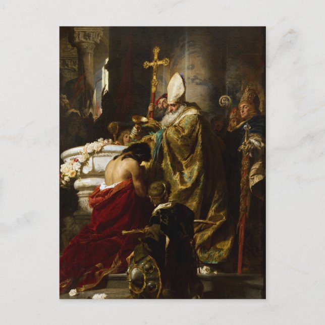 Die Taufe Vajks von Gyula Benczúr (1875) Postkarte (Vorderseite)