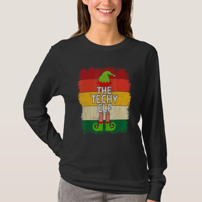 Die Techy-Elf-Matching-Group-Weihnachtsfeier-Pyjam T-Shirt (Vorderseite)