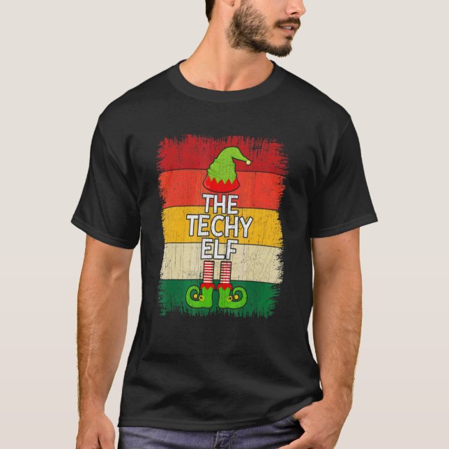 Die Techy-Elf-Matching-Group-Weihnachtsfeier-Pyjam T-Shirt (Vorderseite)