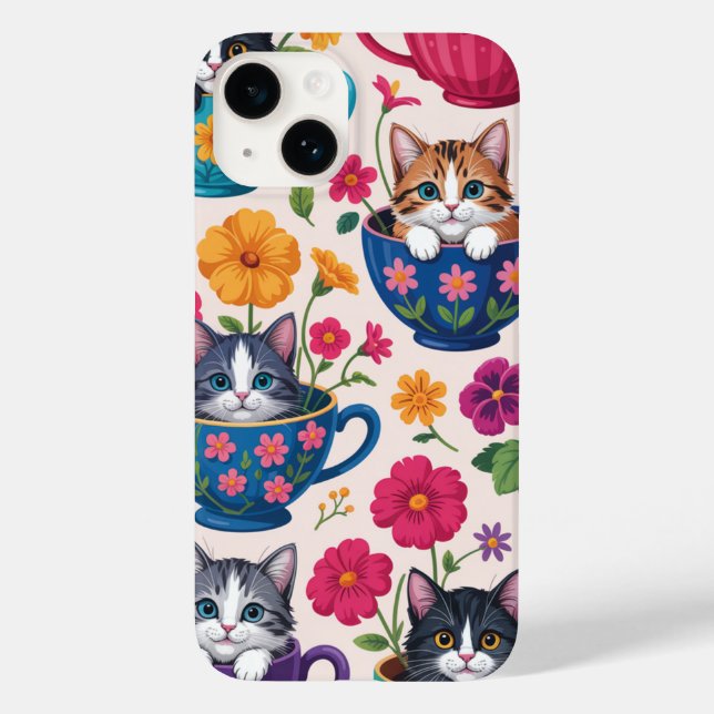 Die Teetassen-Kätzchen & Blüten Case-Mate iPhone Hülle (Rückseite)