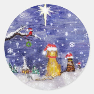 Die Tiere Weihnachten sogar Aquarellkunst Runder Aufkleber