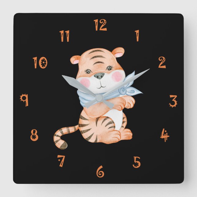 Die Tigerwall-Uhr Quadratische Wanduhr (Vorderseite)