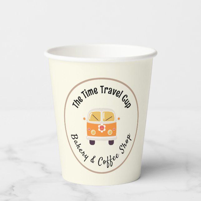 Die Time Traveler Coffee Geschäft Papiertasse Pappbecher (Rückseite)