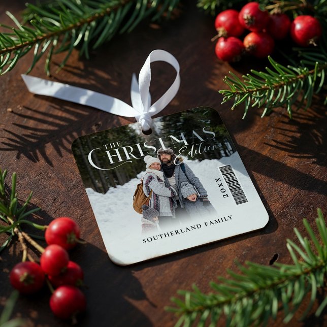 Die Titelseite des Foto-Magazins der Weihnachtsaus Ornament Aus Metall (The Christmas Edition Family Photo Magazine Cover Metal Ornament)