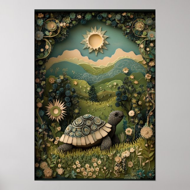 Die Tortoise | Sonnige Sommerwaldkunst Poster (Vorne)