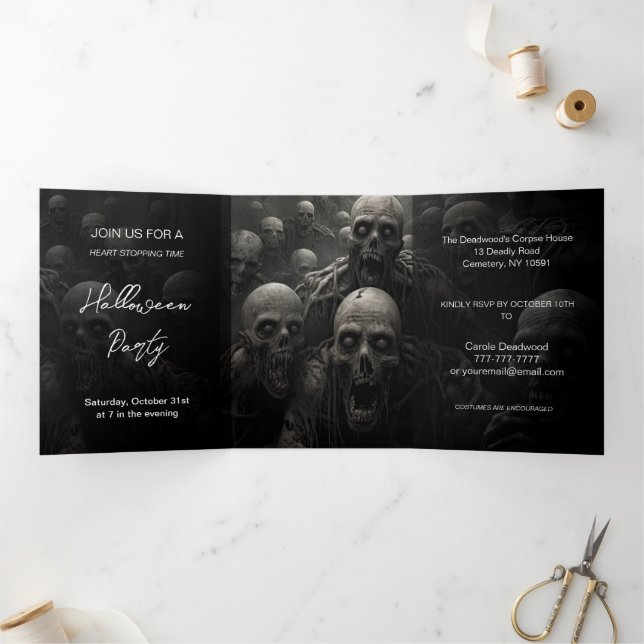 Die Toten wachsen Halloween-Party Dreifach Gefaltete Einladung (Innenseite)