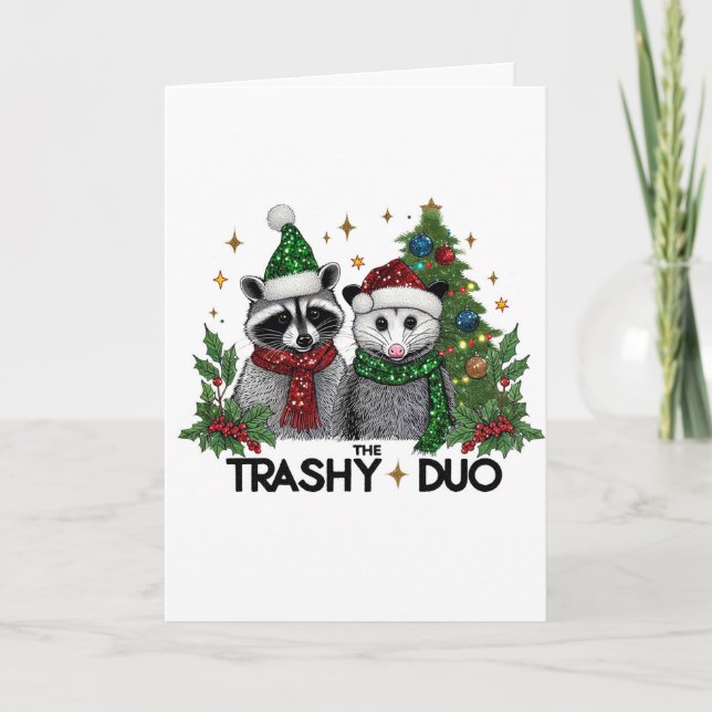 Die Trashy Duo Niedliche Tiere Weihnachtsgrüße Karte (Vorderseite)