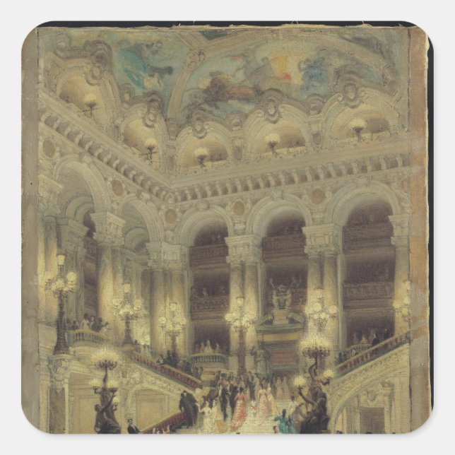 Die Treppe der Oper, 1877 Quadratischer Aufkleber (Vorderseite)