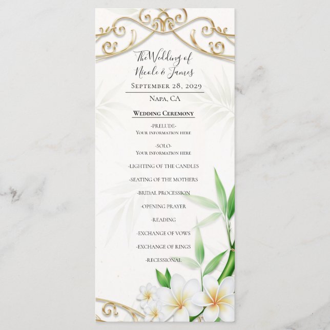 Die Tropical Imperial Bamboo Gartenhochzeit  Menükarte (Vorderseite)