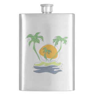 Die tropische Küste der Insel. Kontur Flachmann