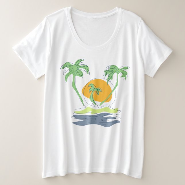 Die tropische Küste der Insel. Kontur Große Größe T-Shirt (Design vorne)