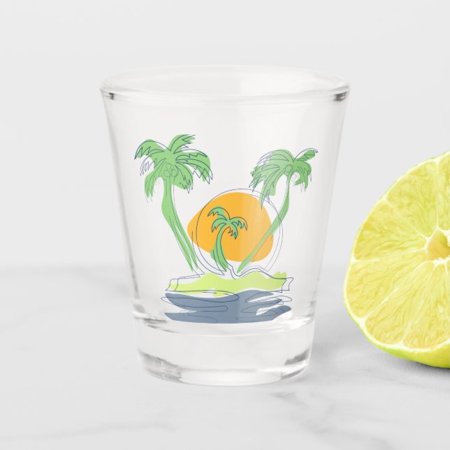 Die tropische Küste der Insel. Kontur Schnapsglas (Vorderseite)