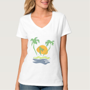 Die tropische Küste der Insel. Kontur T-Shirt