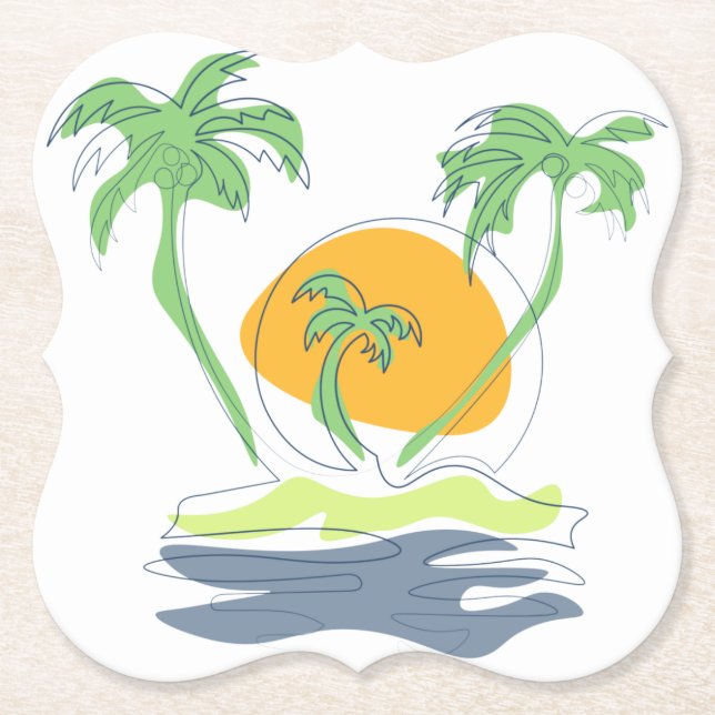 Die tropische Küste der Insel. Kontur Untersetzer (Vorderseite)