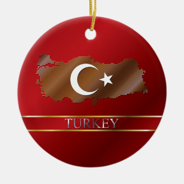 Die Türkei-Pixel-Karte und türkische Flagge Keramikornament (Vorne)