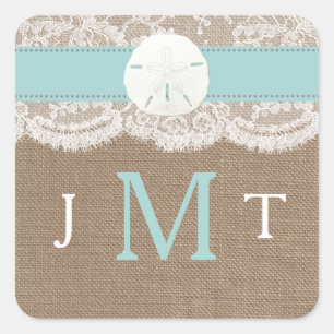 Die Türkis-Sand-Dollar-Strand-Hochzeitskollektion Quadratischer Aufkleber