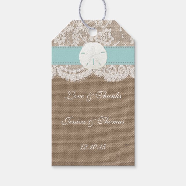 Die türkisfarbene Sand Dollar Beach Hochzeitskolle Geschenkanhänger (Vorderseite)