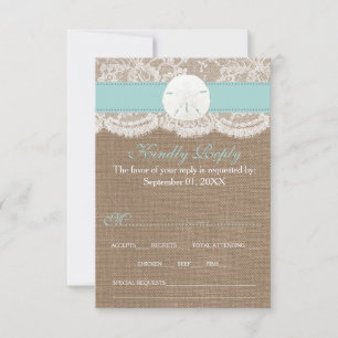 Die türkisfarbene Sand Dollar Beach Hochzeitskolle RSVP Karte
