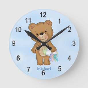 Die Uhr-Baby-Teddybär-Baby-Flasche des Kindes Runde Wanduhr