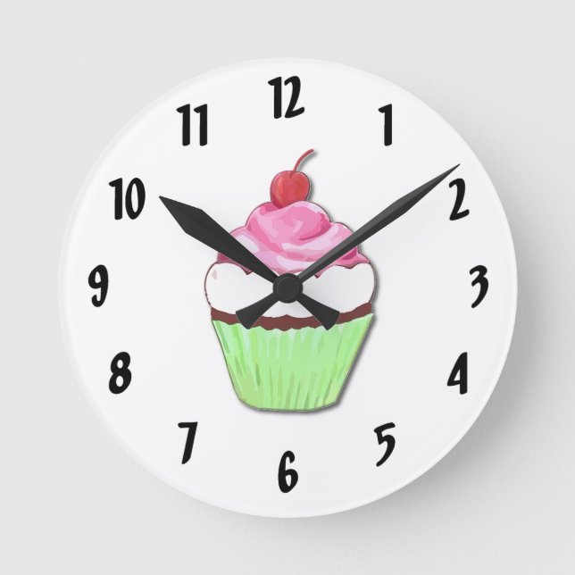 Die Uhr der grünen und rosa Cupcake-Wand (Vorderseite)