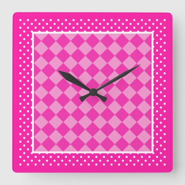 Die Uhr der quadratischen Wand, Candy Pink, Polka  (Vorderseite)