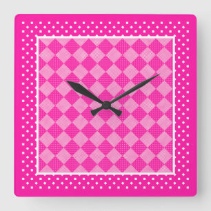 Die Uhr der quadratischen Wand, Candy Pink, Polka 