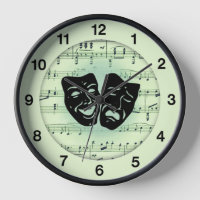 Die Uhr für grüne Musik und Theatermasken