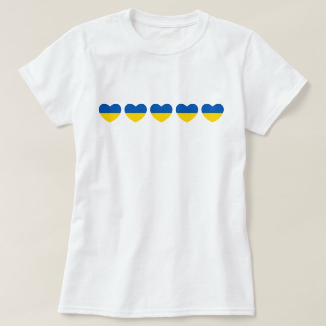 Die Ukraine faht fünf blaue und gelbe Herzen T-Shirt (Design vorne)