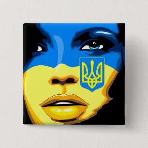 Die Ukraine-Flagge auf dem schönen Girl-Portrait g Button