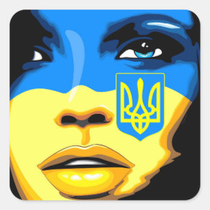 Die Ukraine-Flagge auf dem schönen Girl-Portrait g Quadratischer Aufkleber