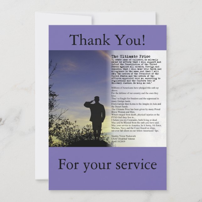 Die ultimative Preis-Soldaten- und Veteranenkarte Dankeskarte (Vorderseite)