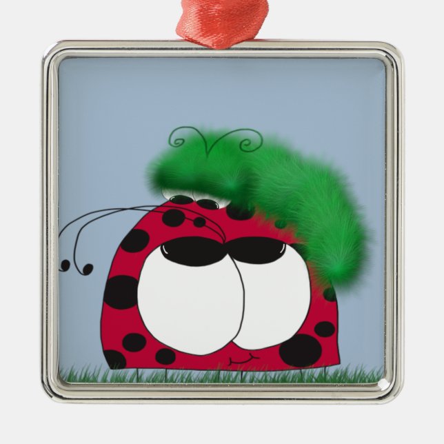 Die ungewöhnlichen Freunde Ladybug und Raupe Silbernes Ornament (Vorne)