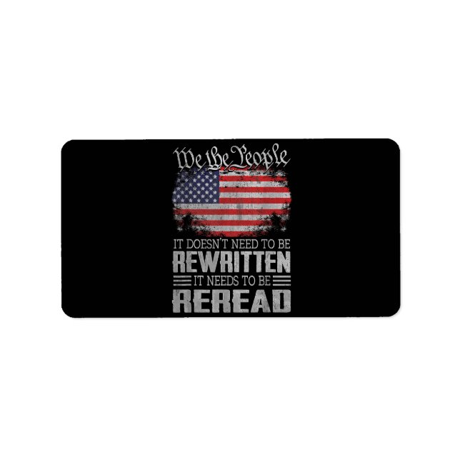 Die US-Flaggenverfassung der USA muss neu gelesen  Adressaufkleber (Vorne)