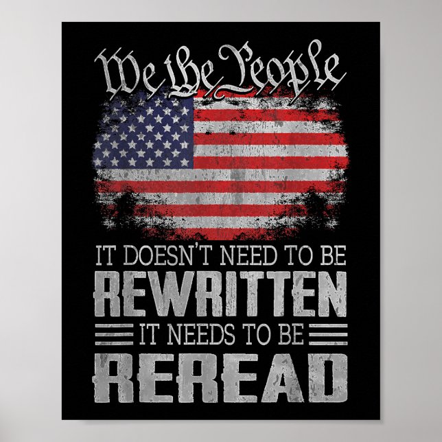 Die US-Flaggenverfassung der USA muss neu gelesen  Poster (Vorne)