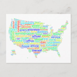 Die US-Verfassung - Word Cloud Map über den weißen Postkarte