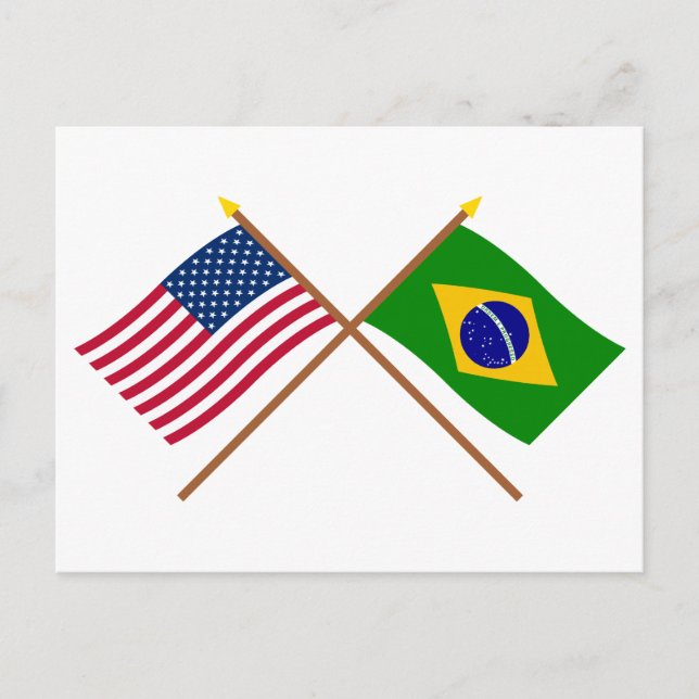 Die USA und Brasilien überquerten die Flaggen Postkarte (Vorderseite)