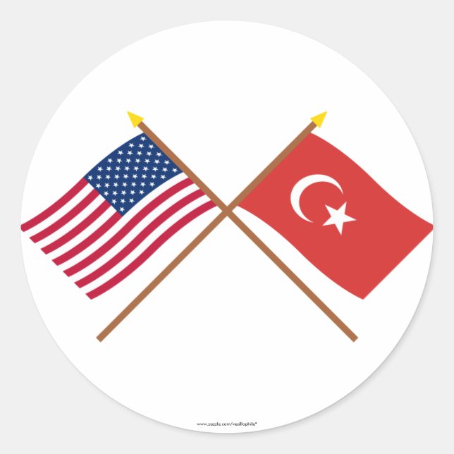 Die USA und die Türkei überquerten die Fahnen Runder Aufkleber (Vorderseite)