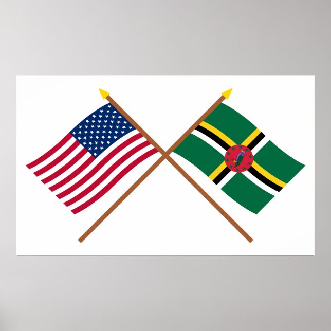 Die USA und Dominica überquerten die Fahnen Poster (Vorne)
