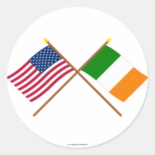 Die USA und Irland überquerten die Flaggen Runder Aufkleber