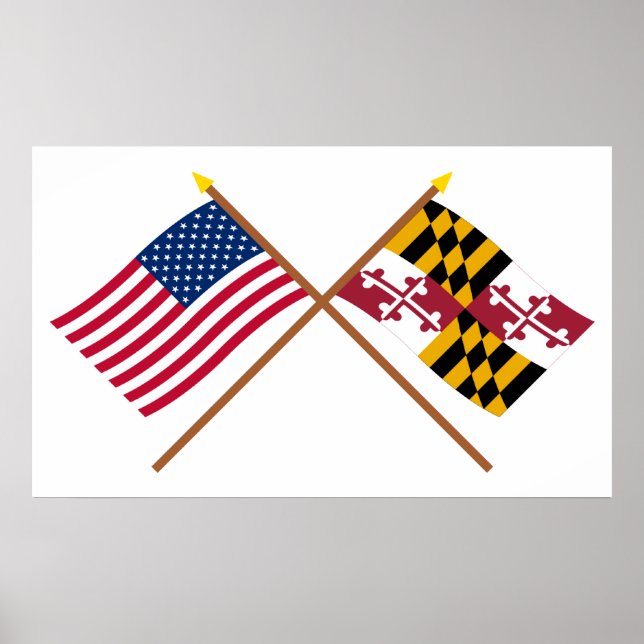 Die USA und Maryland überquerten die Flaggen Poster (Vorne)