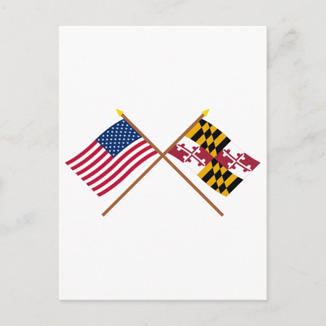 Die USA und Maryland überquerten die Flaggen Postkarte (Vorderseite)