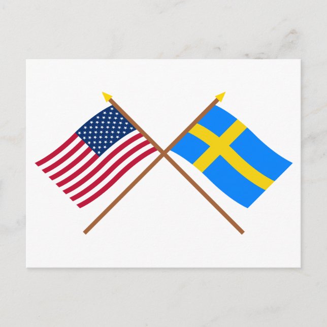Die USA und Schweden überquerten die Flaggen Postkarte (Vorderseite)