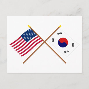 Die USA und Südkorea überquerten die Fahnen Postkarte